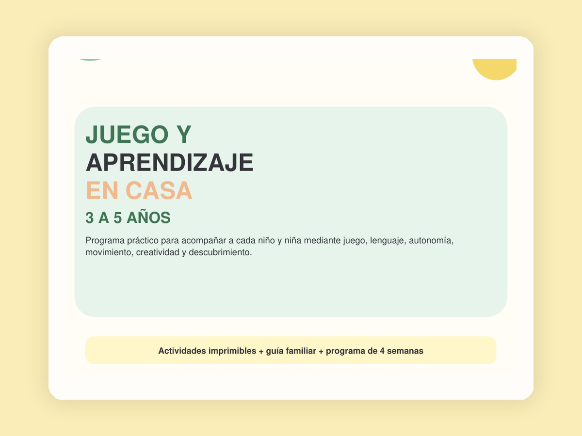 Portada de Juego y Aprendizaje en Casa, 3 a 5 años